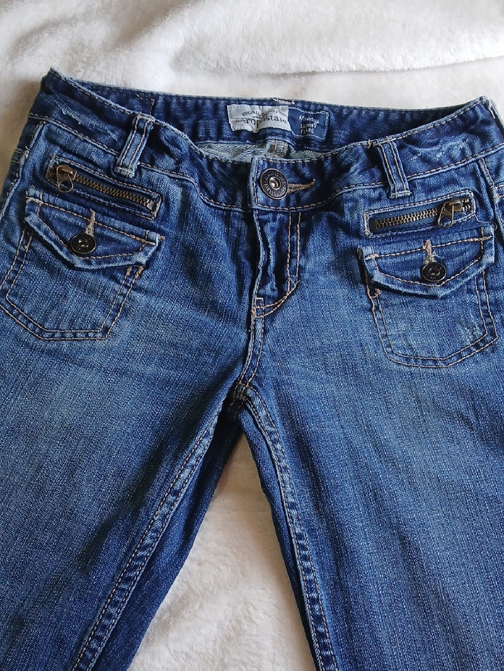 VTG Aeropostale Girl's Denim Dark Blue Skinny Flare Jeans with Zip PocketAccents - Picture 1 of 13